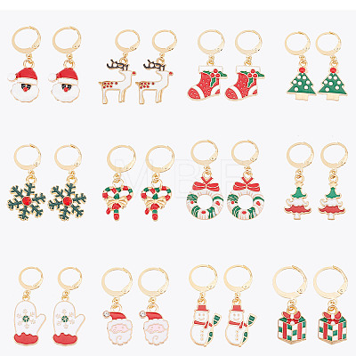 12 Pairs 12 Style 304 Stainless Steel Christmas Dangle Leverback Earrings EJEW-SC0001-34-1
