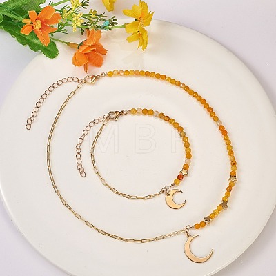 Brass Charm Bracelet & Pendant Necklace Sets SJEW-SZ0001-007G-1