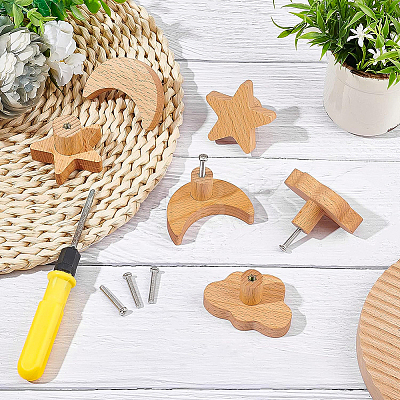 6Pcs 3 Style Beech Wood Clothes Hanger AJEW-BC0001-88-1