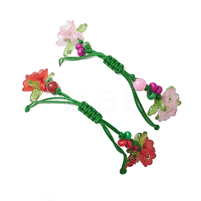2Pcs Flower Acrylic & MIYUKI Seed Beads & Natural Carnelian & Yellow Jade Bracelets BJEW-MZ00221-1