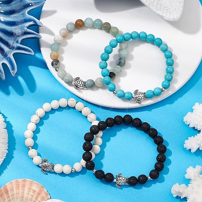 4Pcs 4 Styles Gemstone Beaded Stretch Bracelets BJEW-JB11100-1