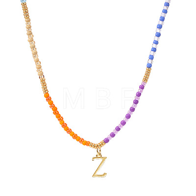 Rainbow Gradient Glass Seed Beaded Necklaces AF2375-26-1