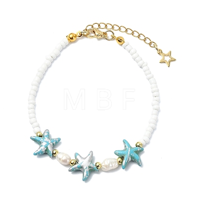 Glass Seed Beads & Synthetical Turquoise & Natural Cultured Freshwater Pearl Beaded Bracelets for Women BJEW-JB13839-1