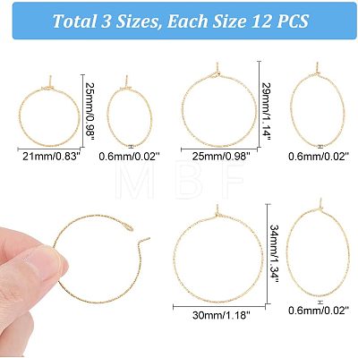 Unicraftale 36Pcs 3 Size Ion Plating(IP) 316 Surgical Stainless Steel Hoop Earrings Findings STAS-UN0039-40-1