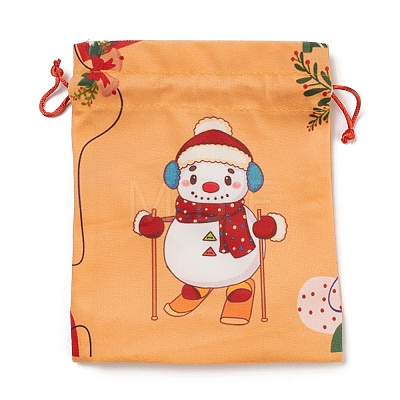 Christmas Theme Rectangle Cloth Bags with Jute Cord ABAG-P008-01D-1