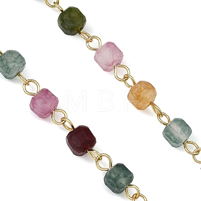 Natural Multicolor Tourmaline Faceted Cube Handmade Beaded Chains AJEW-JB01654-1