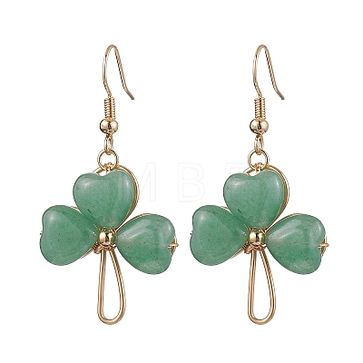 Natural Green Aventurine Pendant Clover Dangle Earrings EJEW-JE06074-01-1