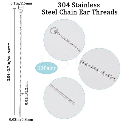 SUNNYCLUE 30Pairs 304 Stainless Steel Stud Earring Findings STAS-SC0006-54-1