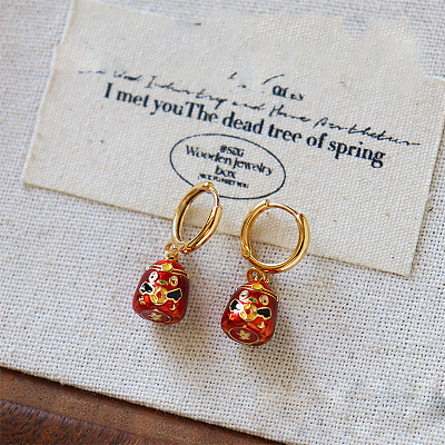 Brass Enamel & Cubic Zirconia Hoop Dangle Earrings WGAF5A7-03-1