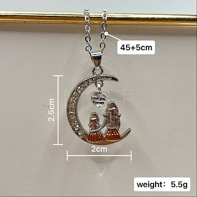 Mother's Day Alloy with Rhinestone Mother Daughter Moon Pendant Necklaces FS-WGC883C-01-1