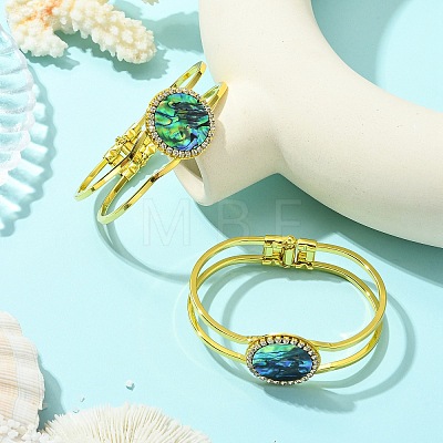 Natural Abalone Shell Flat Round Open Bangles BJEW-JB14315-01-1