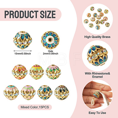 15Pcs Brass Enamel Beads KK-TA0009-21-1