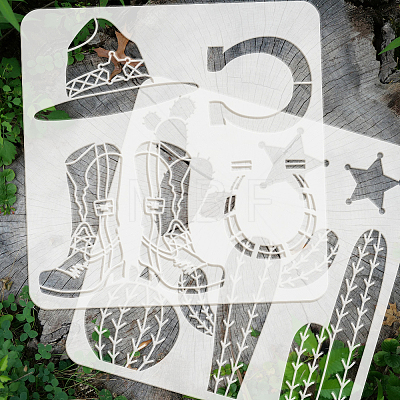 5Pcs 5 Styles Western Theme PET Hollow Out Drawing Painting Stencils DIY-WH0394-0147-1