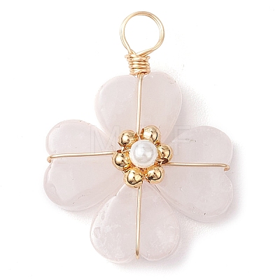Natural Rose Quartz Clover Pendants PALLOY-JF03180-04-1