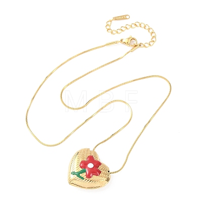 304 Stainless Steel Enamel Heart with Flower Pendant Necklaces for Women NJEW-D347-01G-03-1