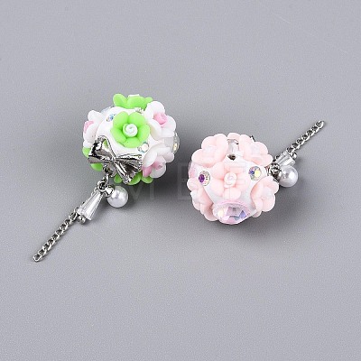 Handmade Polymer Clay Rhinestone Beads with Resin Alloy Iron Chain Glass ABS Imitation Pearl RESI-T060-27M-1