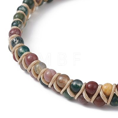 Natural Indian Agate Round Braided Bead Bracelets BJEW-JB09840-01-1