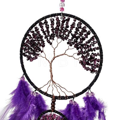 Iron & Brass Wire Woven Web/Net with Feather Pendant Decorations AJEW-B017-16-1