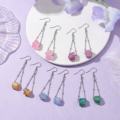 304 Stainless Steel with Electroplated Natural Quartz Bead Dangle Earrings EJEW-JE05990-1