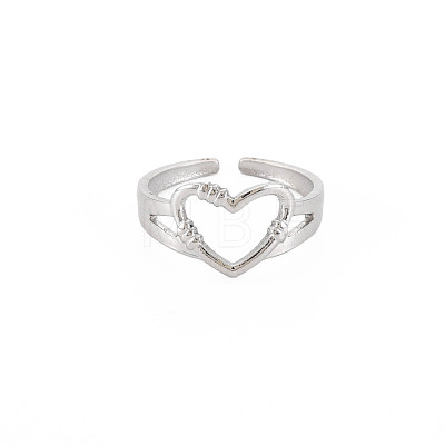 304 Stainless Steel Open Heart Cuff Ring for Women RJEW-S405-207P-1