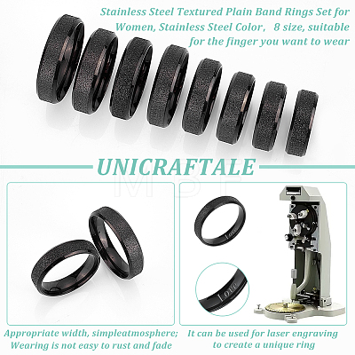 Unicraftale 16Pcs 8 Size 201 Stainless Steel Textured Plain Band Rings Set for Women RJEW-UN0002-77EB-1