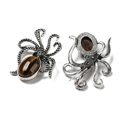 Natural Tiger Eye Octopus Brooch G-Z050-01F-1