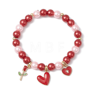 Valentine's Day Glass Pearl Stretch Bracelets for Women BJEW-JB11441-1