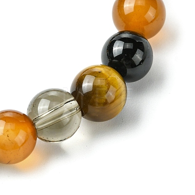 Synthetic Smoky Quartz & Natural Tourmaline & Carnelian & Tiger Eye Round Beaded Stretch Bracelets BJEW-JB10910-04-1