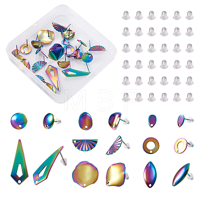32Pcs 8 Style Rainbow Color 304 Stainless Steel Stud Earring Findings FIND-CW0001-20-1