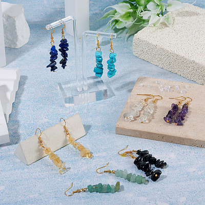 7 Pairs 7 Styles Gemstone Chip Beaded Dangle Earrings EJEW-TADJ00002-1