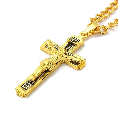 Cross with Jesus Alloy Pendant Necklace with Iron Box Chains NJEW-D048-04AG-1