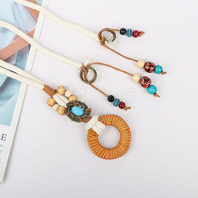 Bohemian Style Alloy Resin Ring Cotton Cord Chain Belts with Wood Beads Tassel FS-WGA5F60-01-1