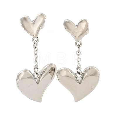 Heart Brass Dangle Stud Earrings EJEW-M258-68P-1