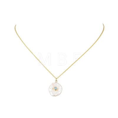 Natural Baroque Keshi Pearl Pendant Brass Cable Chain Necklaces NJEW-JN06530-1