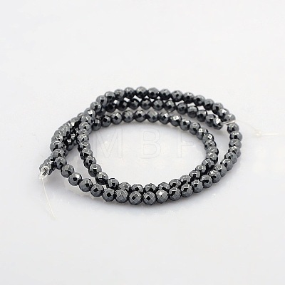 Faceted Round Non-magnetic Synthetic Hematite Beads Strands G-P061-60-4mm-1