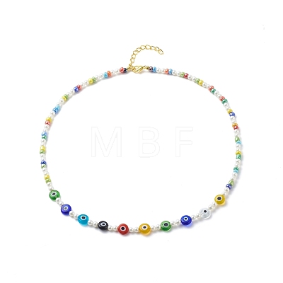 Lampwork Evil Eye & Glass Seed Beaded Necklace Bracelet SJEW-JS01247-1