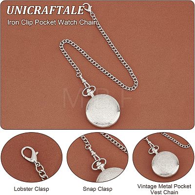 Unicraftale 2Pcs 2 Style Iron Clip Pocket Watch Chain DIY-UN0003-62-1