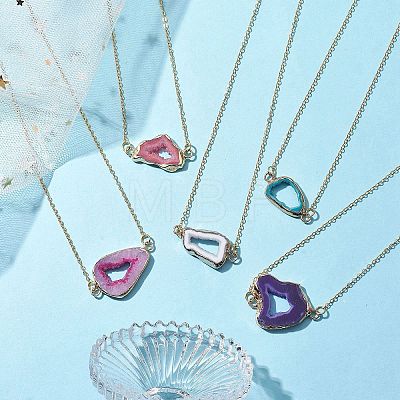 Electroplate Natural Druzy Geode Agate Pendant Necklaces for Women NJEW-JN04730-1