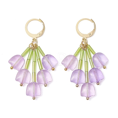 3 Pairs 3 Colors Glass Flower Dangle Earrings EJEW-TA00581-1