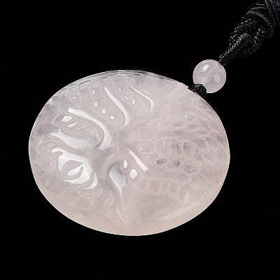 Natural Rose Quartz Tree of Life Pendant Necklace with Nylon Rope NJEW-H009-03-03-1