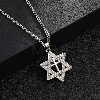 Brass Micro Pave Clear Cubic Zirconia Star Pendant Necklaces NJEW-M211-02B-P-1