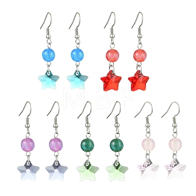 Star Resin and Glass Dangle Earrings EJEW-JE06041-1