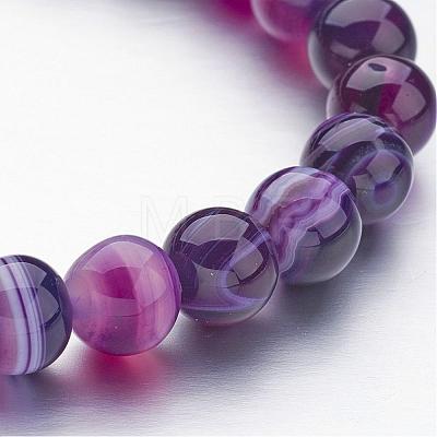 Natural Striped Agate/Banded Agate Beaded Stretch Bracelets BJEW-JB02564-02-1