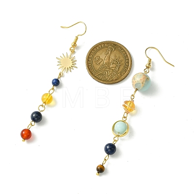 Chakra Theme Natural & Synthetic Mixed Gemstone Beads Dangle Earrings EJEW-TA00382-1