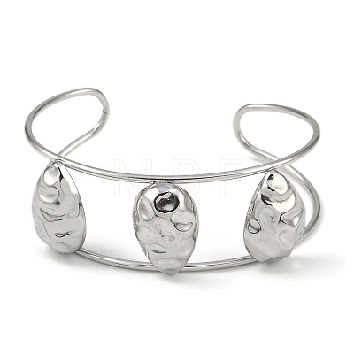 Non-Tarnish 304 Stainless Steel Wide Hollow Textured Horse Eye Opaen Cuff Bangles BJEW-Q348-06P-01-1