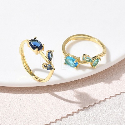 Flower Brass Glass Adjustable Finger Rings GL-CBA18A7-01G-B-1
