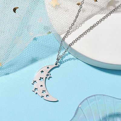 Hollow Moon & Star 304 Stainless Steel Pendant Necklaces NJEW-JN04815-02-1