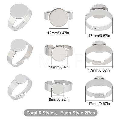 24Pcs 6 Style Adjustable 304 Stainless Steel Pad Ring Settings STAS-SC0004-75-1