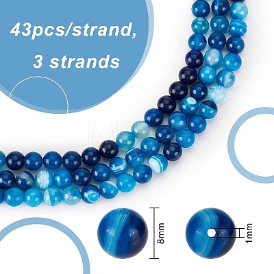 Olycraft 3 Strands Natural Striped Agate/Banded Agate Beads Strands G-OC0004-34-1