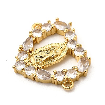 Brass Pave Clear Cubic Zirconia Heart with Virgin Connector Charms KK-I360-035G-1